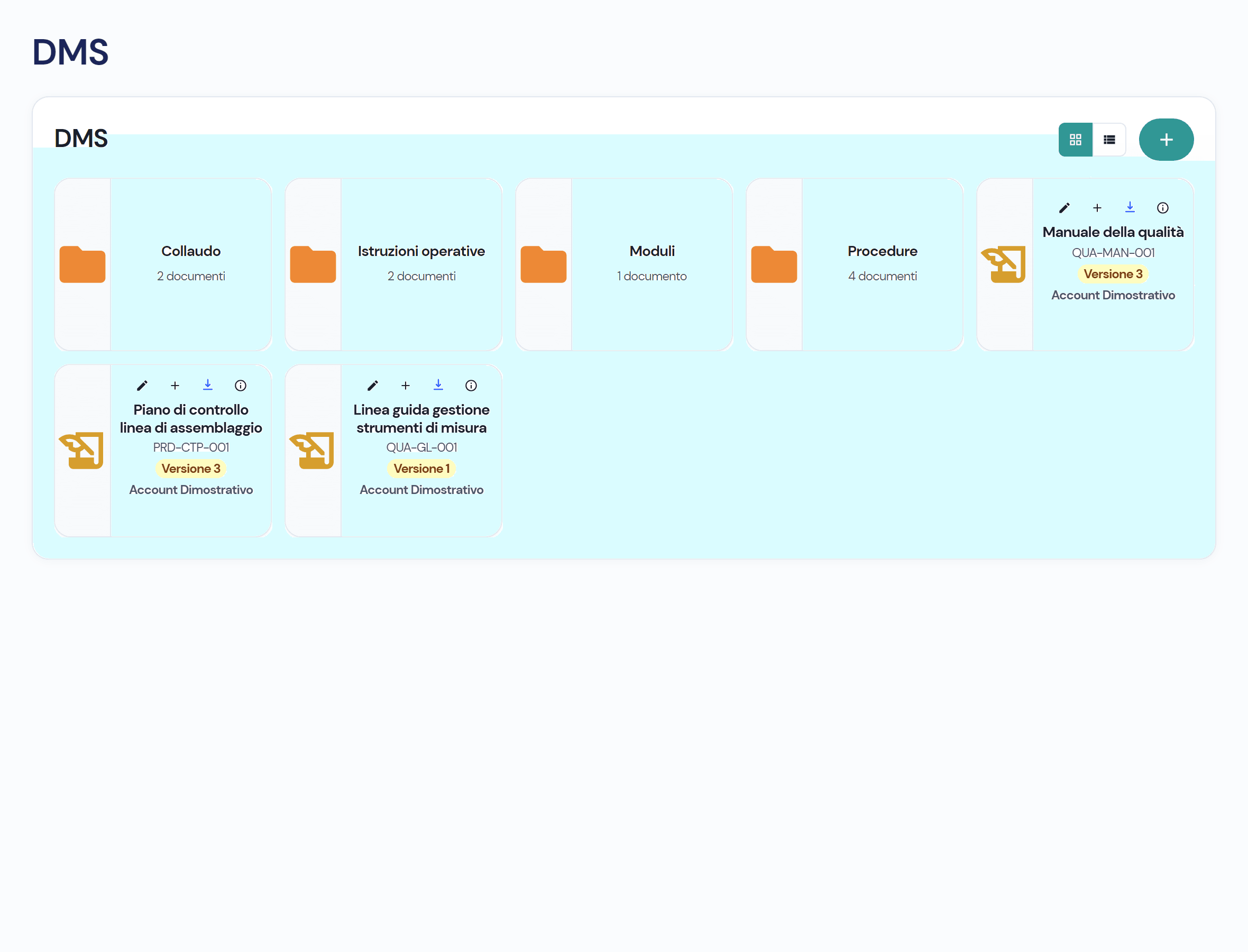 Document management in Virtus QMS: folders and documents with identifier and version